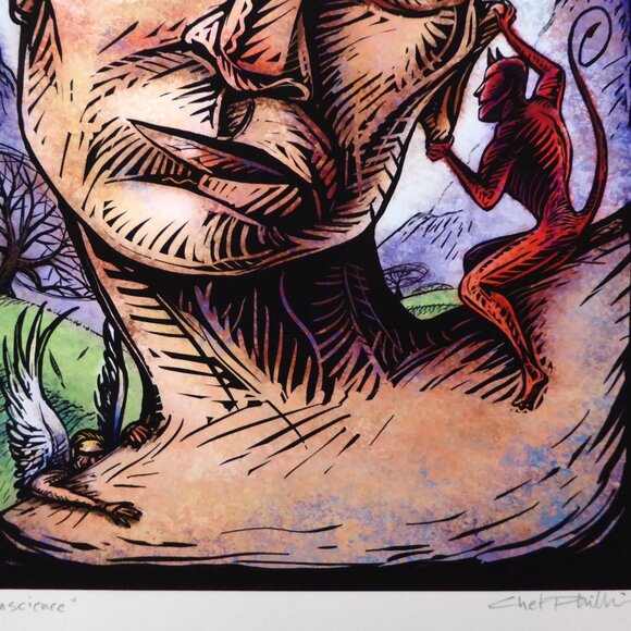 “CONSCIENCE” DEVIL ON SHOULDER FRAMED SIGNED ARTWORK PRINT BY CHET PHILLIPS - Picture 5 of 7